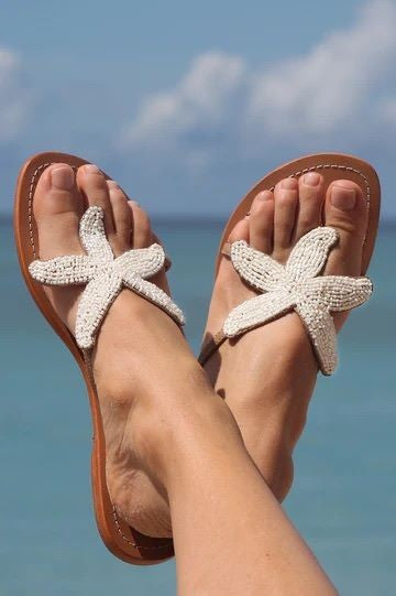 Starfish Leather Sandals - White