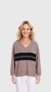 Taupe V Neck Knit