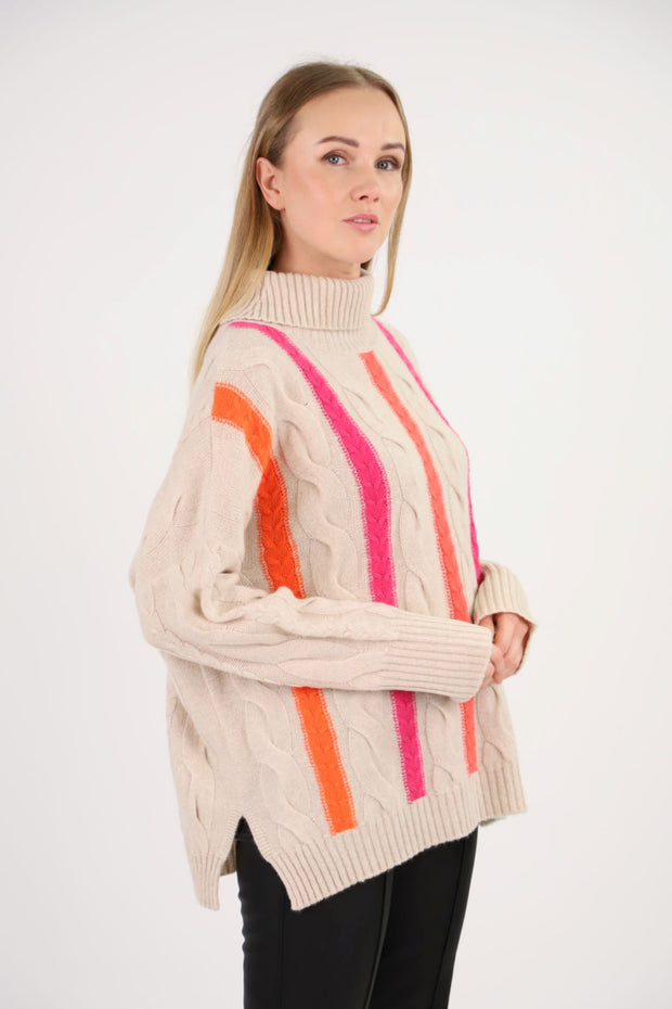 Camel, Coral & Pink Cashmere Sweater