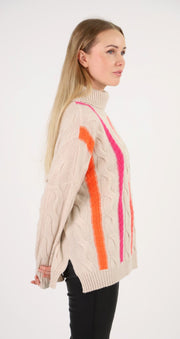 Camel, Coral & Pink Cashmere Sweater