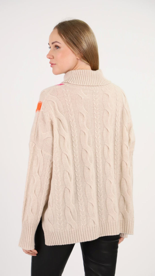 Camel, Coral & Pink Cashmere Sweater