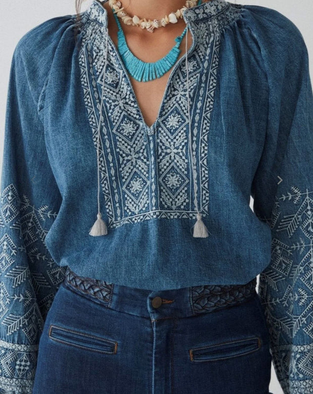 Audrey Blouse in Denim Romance