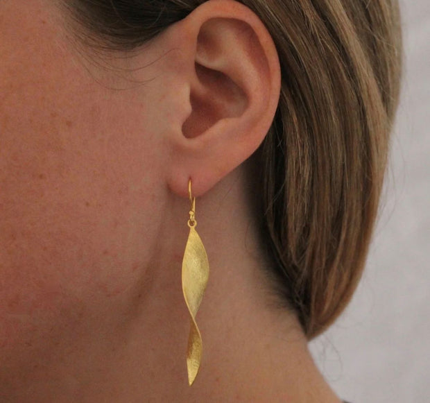 Brushed Long Twist Vermeil Earrings