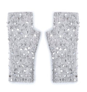 Silver Grey Fingerless Sequin Gloves