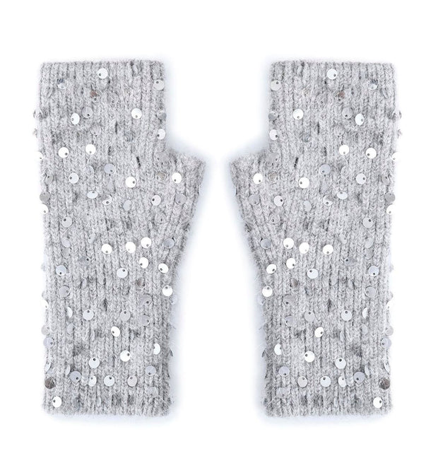 Silver Grey Fingerless Sequin Gloves